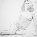 une femme nue de face et posant sur le sol