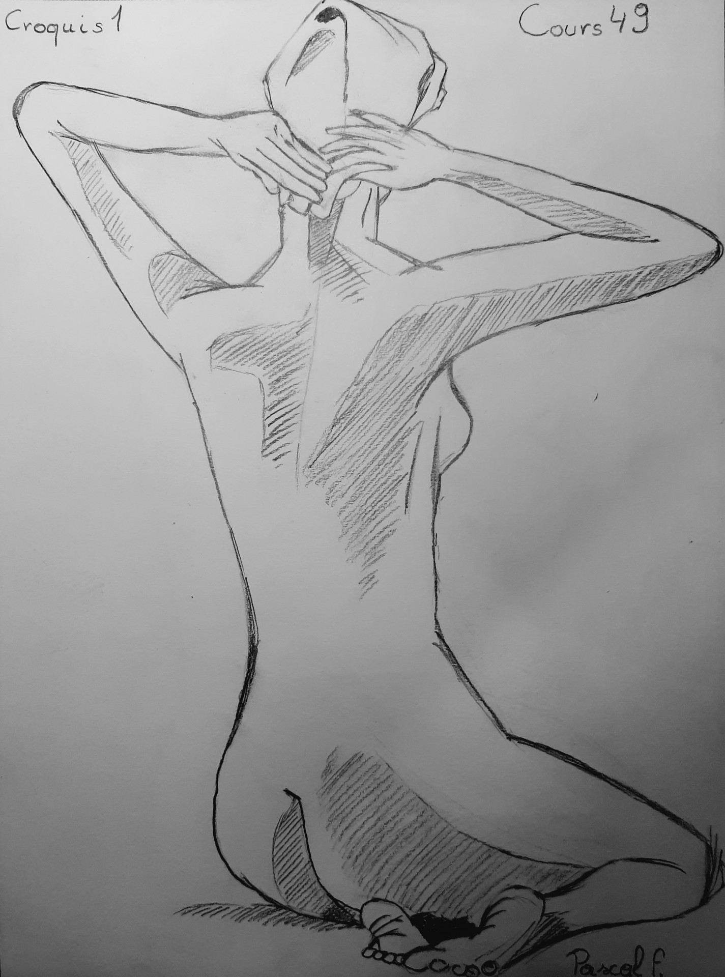 une femme nue tenant le fichu sur sa tête !