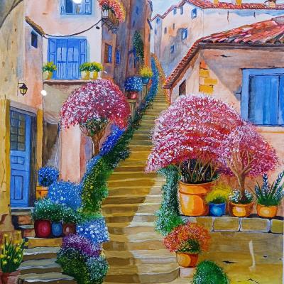 réalisation en aquarelles sur toile
